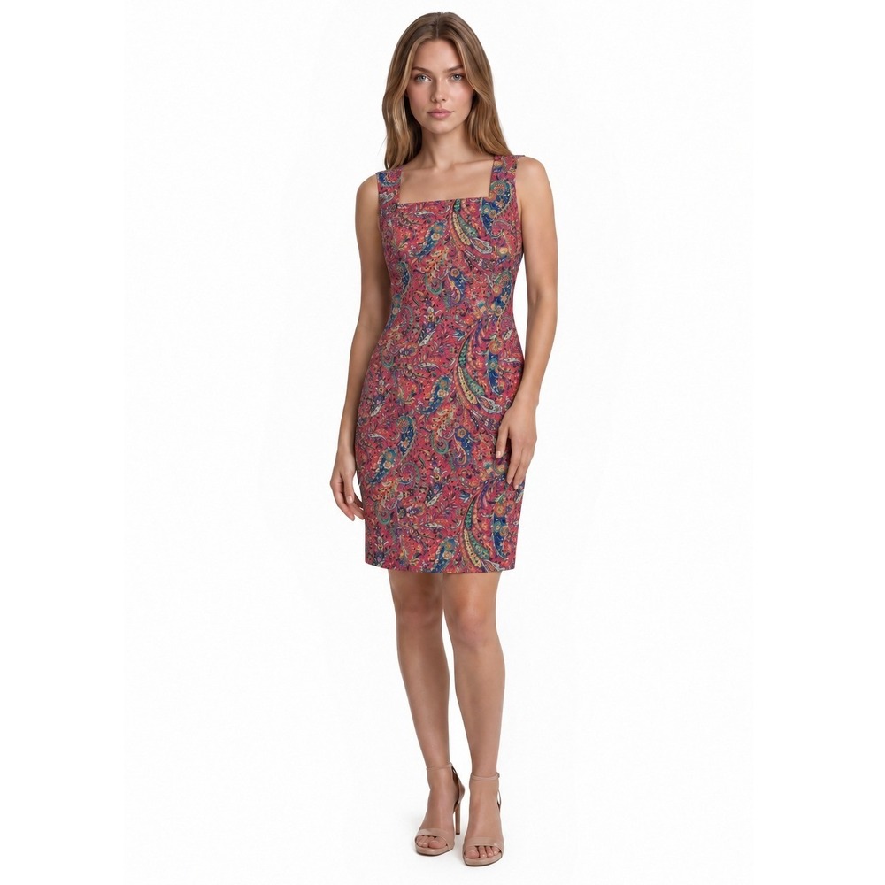 Talbots Pink Paisley Shift Dress Women's Size 12P Petite Back Bow Cutout